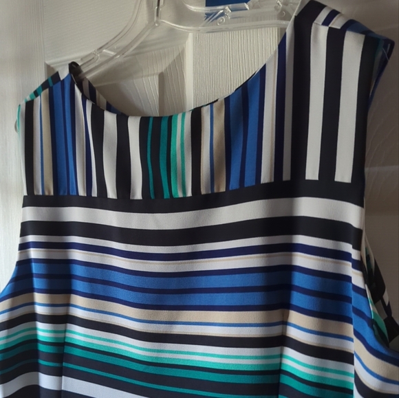 Voir Voir Round Neck Stripe Sleeveless Stretch Side Zip Jersey Shift Dress  24W - Picture 6 of 11